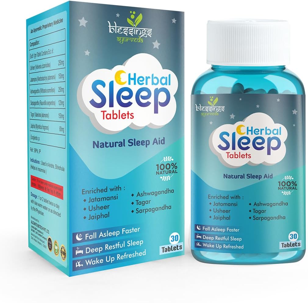 ALICANTO DRUGS Blessings Ayurveda Sleep Tablets 100% Natural | Deep Restful Sleep | Calms The Mind | Wake Up Refreshed | Non Habit Forming (1)