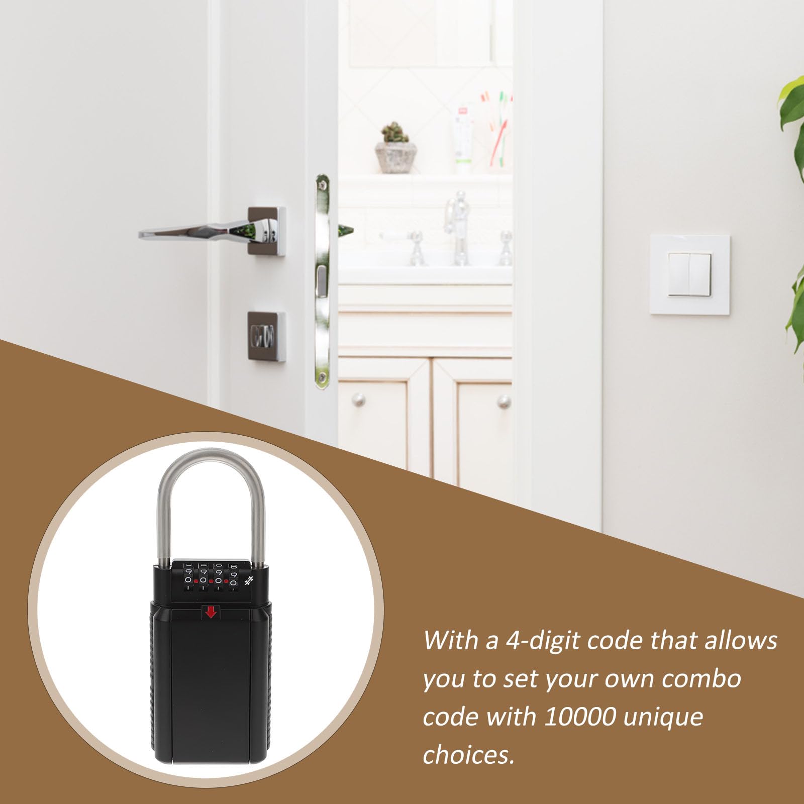 Caja fuerte de metal montada en la pared con cerradura combinada, interior espacioso para llaves y unidades, instalación sin herramientas, ideal para viajes y uso al aire libre.
