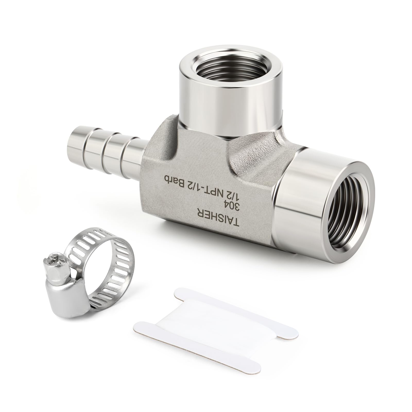 Raccord de tuyau en T 3 voies TAISHER femelle NPT 1/2" cannelure 1,27 cm inox