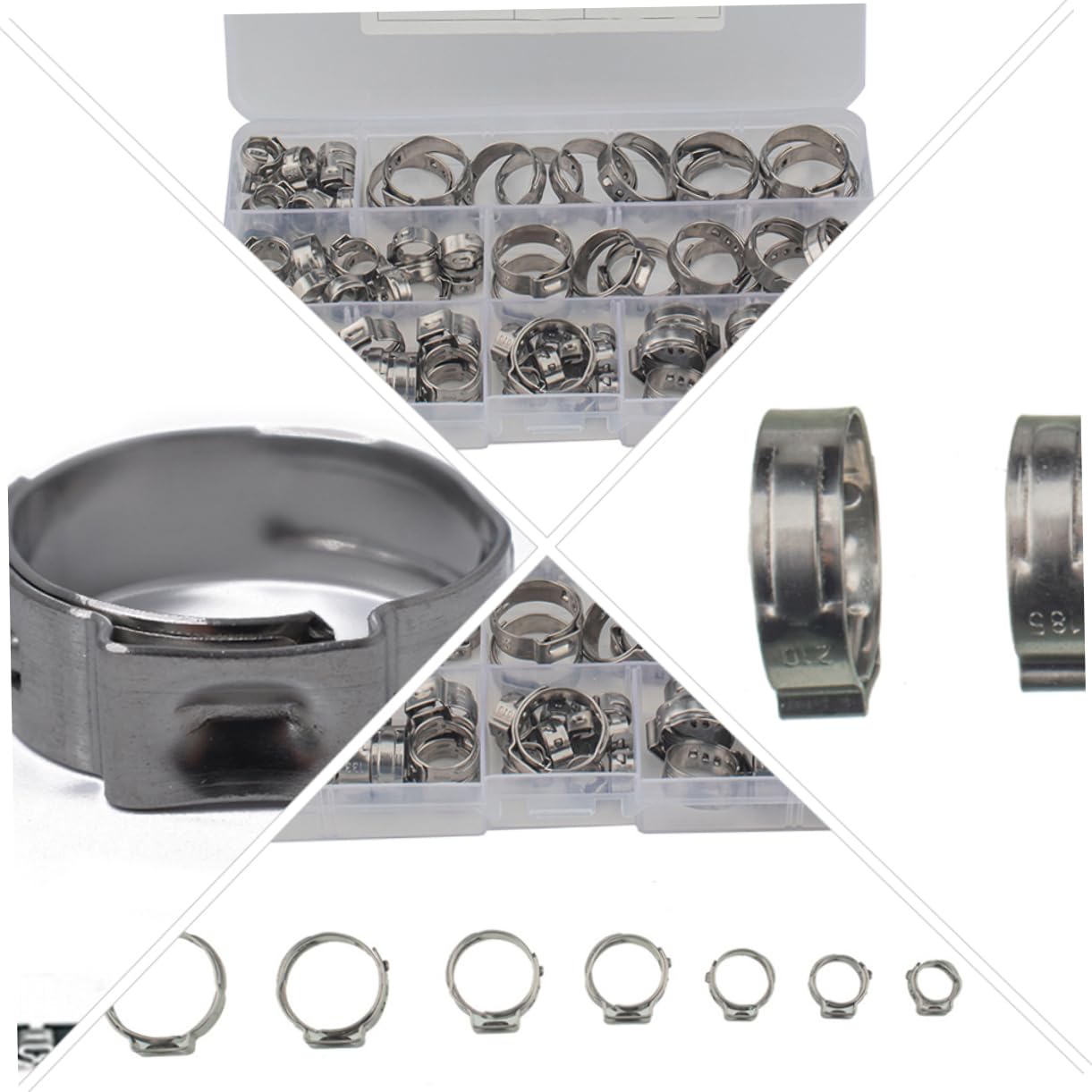 130 Stück Edelstahl Schlauchschelle, Einohrig, 7 Größen, Silber