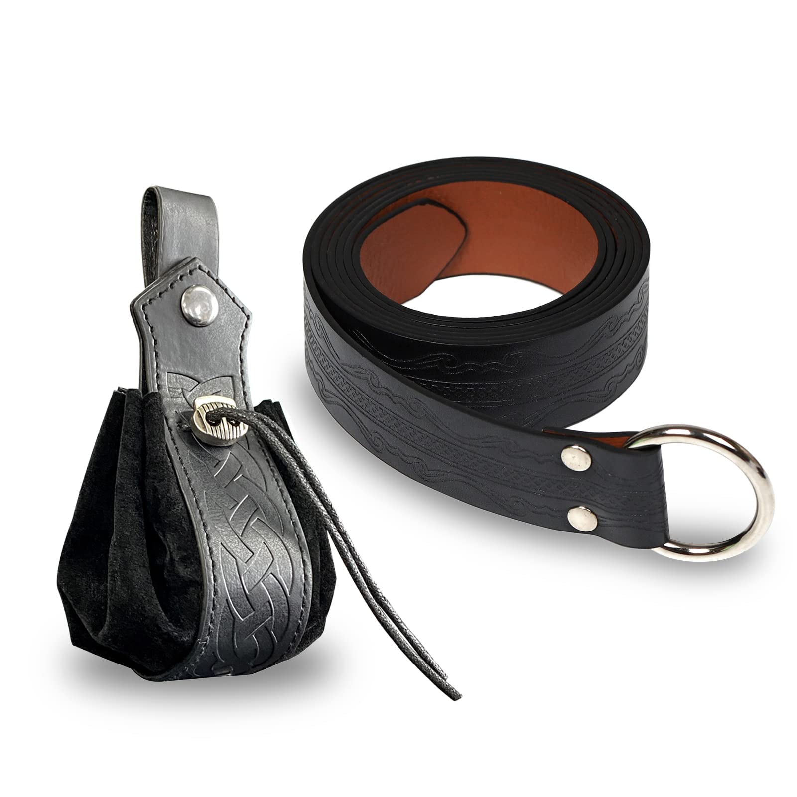 2Pcs Medieval Viking Belt Medieval Faux Leather Belt Pouch Renaissance Belt Medieval Bag Medieval Belt Pouch Renaissance Belt Pouch Medieval Drawstring Pouch Dice Bag Renaissance Accessories (Black)