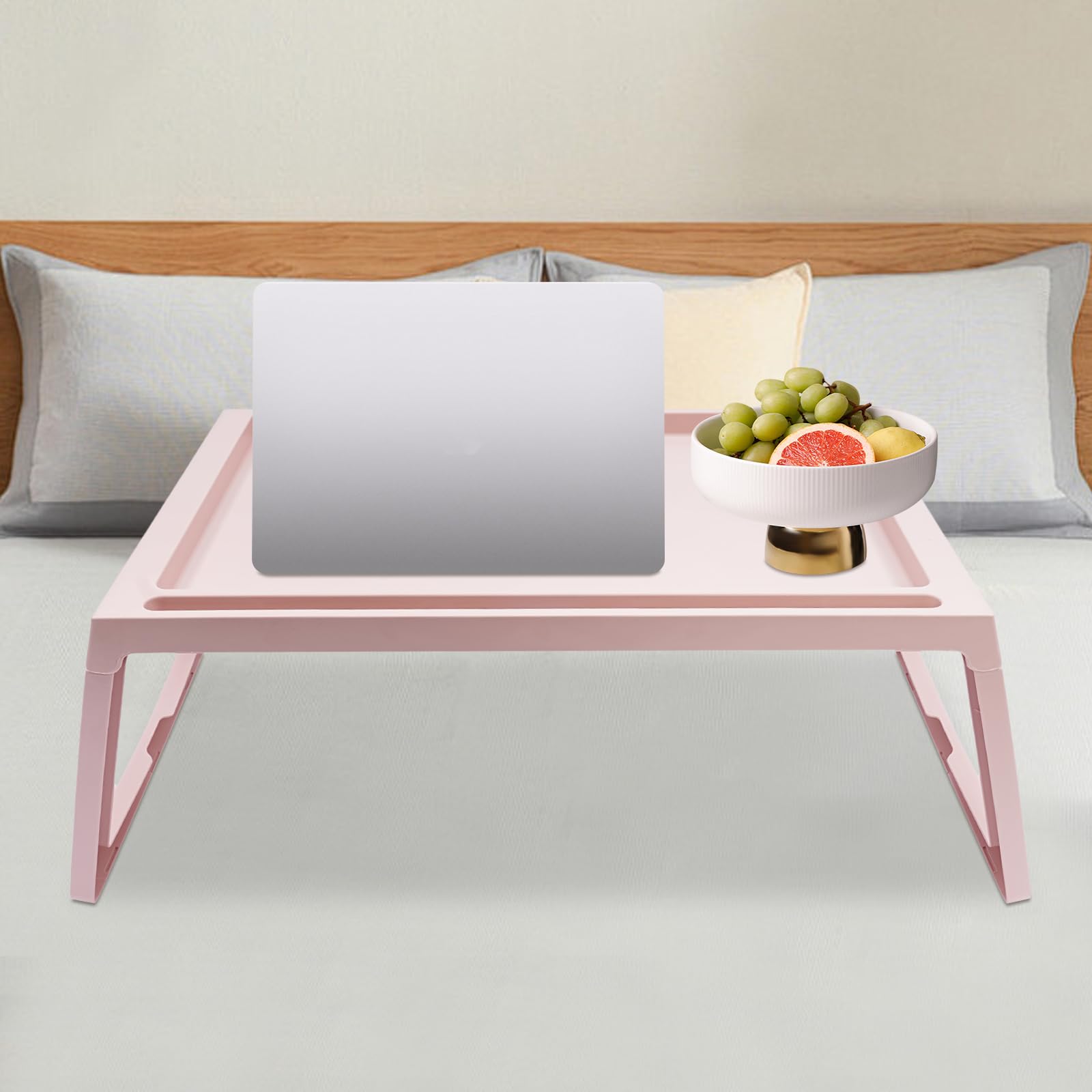Plateau de petit-déjeuner en plastique pour lit, canapé, canapé, sol (rose)