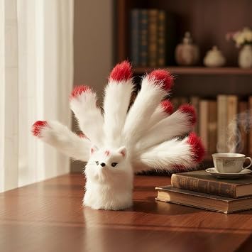 Wudaizhi Plush Nine-tailed Stuffed Animal Soft Kitsune Plushy, Mini Statue Figurine Crafts, Home Office Desk Decoration Collectible Gift for