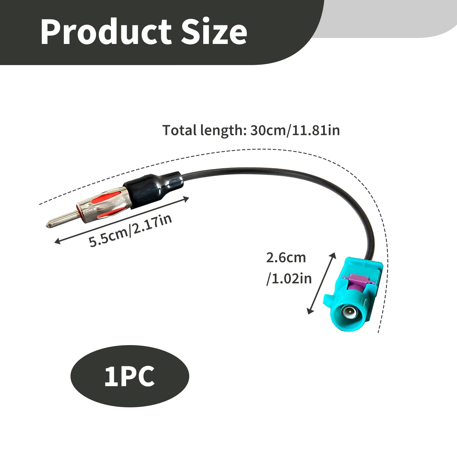 Adattatore Antenna Autoradio, Connettore Fakra Z Maschio a DIN Maschio per Spinotto Autoradio, Connettore Coassiale RG174 per Collegamento Antenna FM AM DAB GPS, Compatibile con Sistemi Infotainment