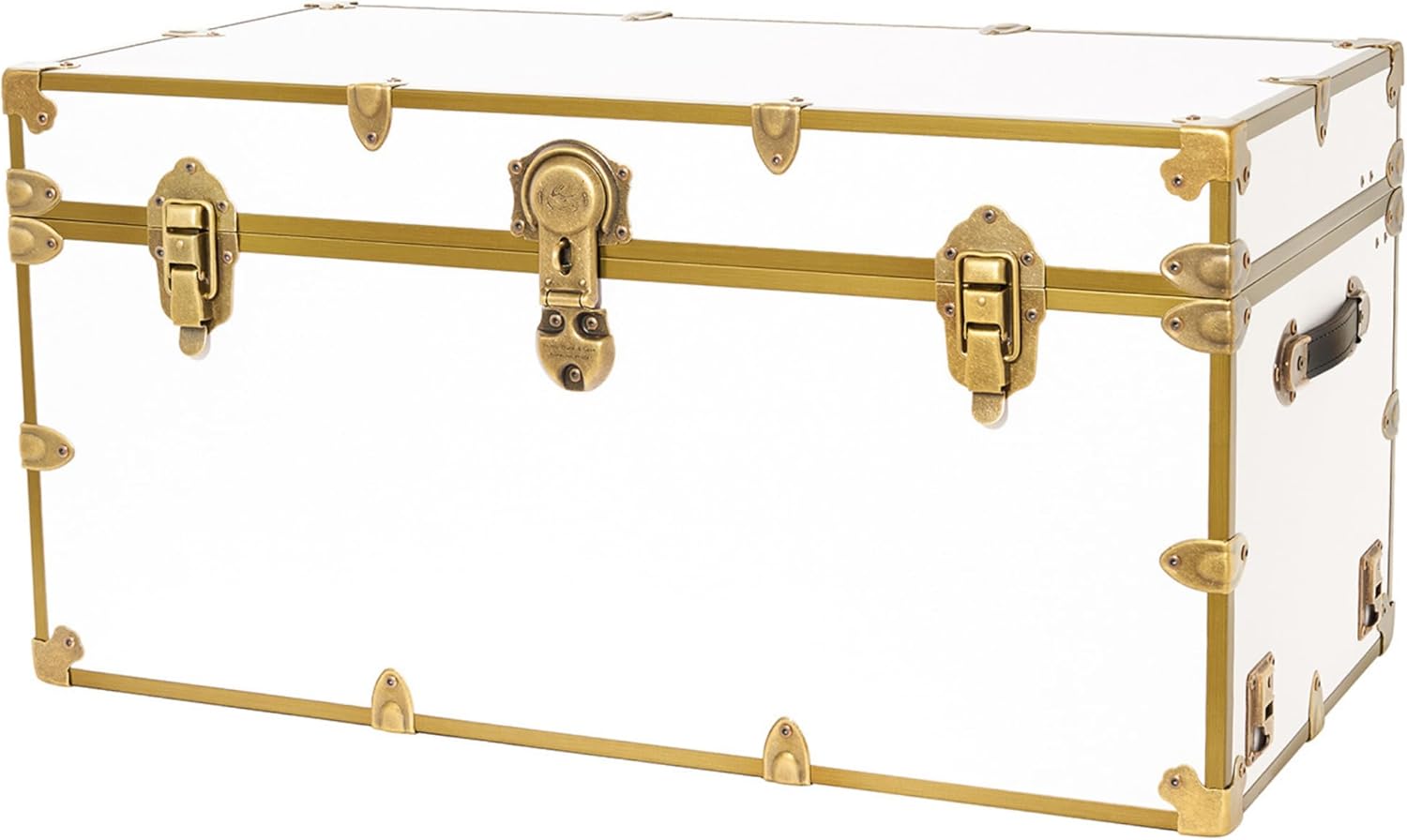 Rhino Trunk & Case Classic XXL College Trunk with Antique Brass Hardware, Soft Close - 36”x18”x18”, Seats 1500+ lbs, USA Made Secure Dorm Footlocker, Home Storage, Steamer Style Blanket Chest