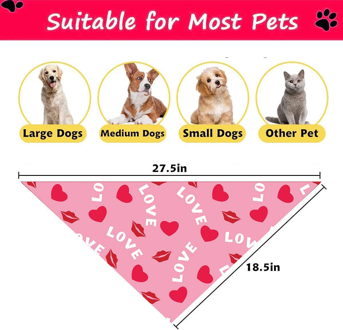 2 Stück Valentinstags-Hundehalstücher – Rot & Rosa, Verstellbar, Für Kleine & Mittelgroße Hunde