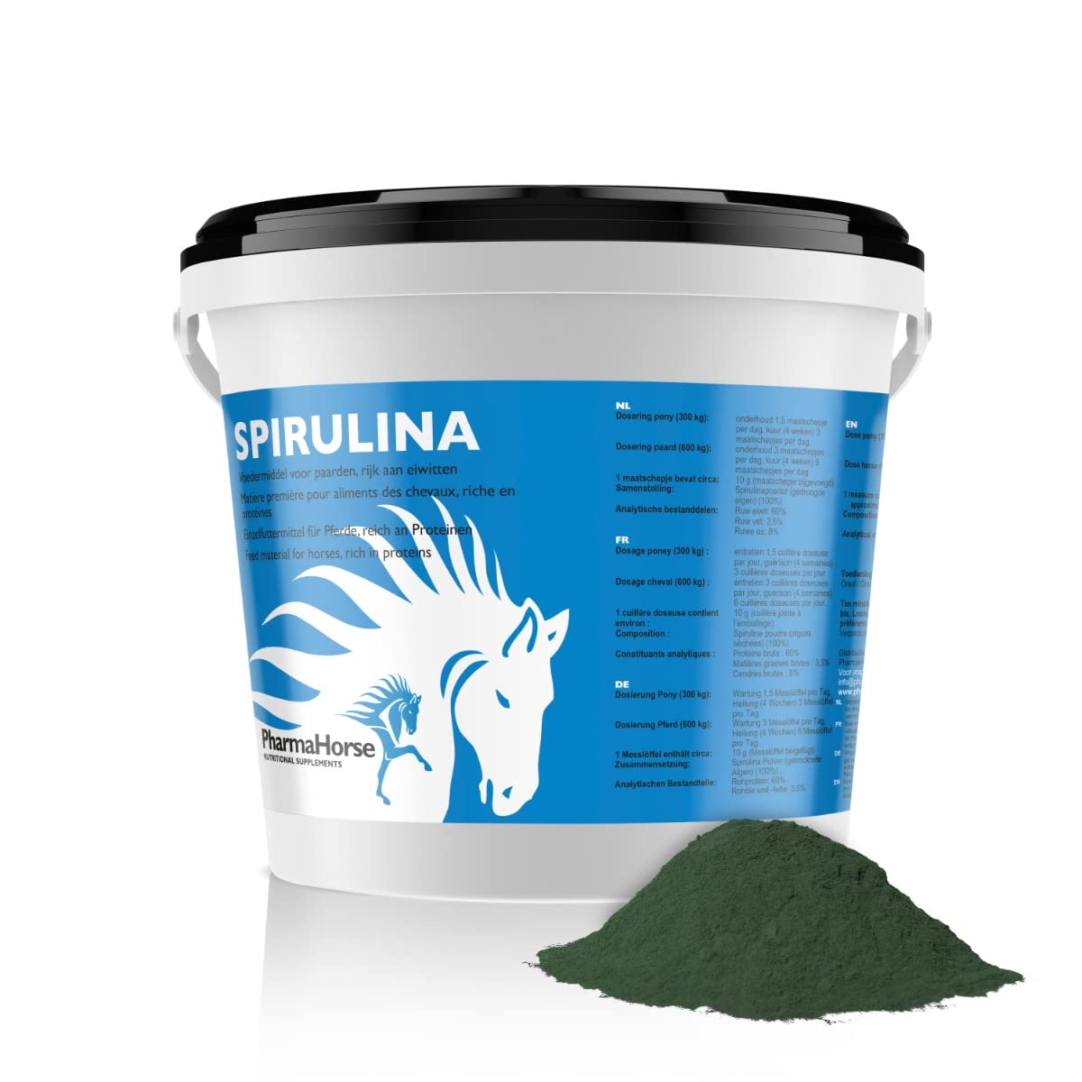 PharmaHorse Spirulina | Alghe essiccate | 100% Senza doping | 100% Senza zuccheri aggiunti | 1000 Grammi