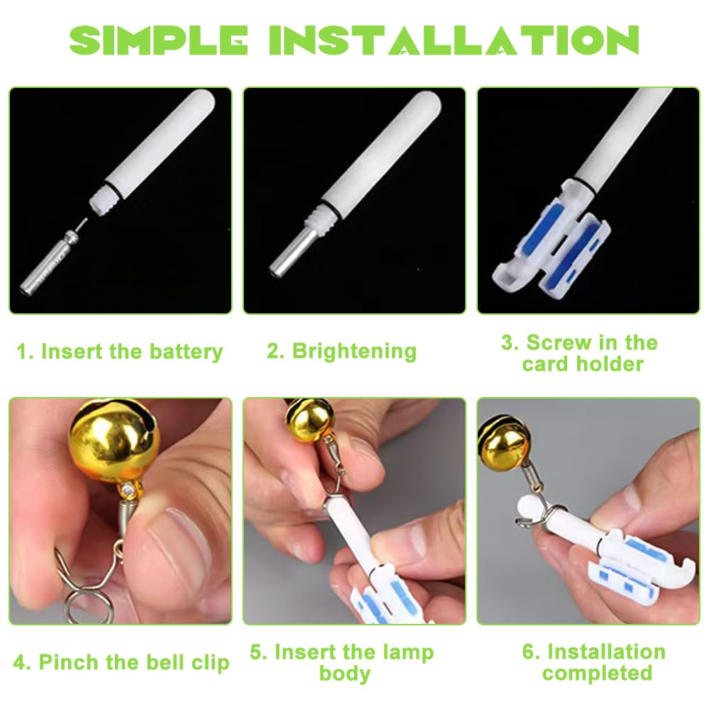 5 Pièces Detecteur de Touche Peche Carpe avec Lampe à LED Deux Cloches, Detecteur Carpe avec Chargeur et Batterie, Bipeur Peche Carpe, Détecteur de Touche Carpe pour La Pêche de Nuit