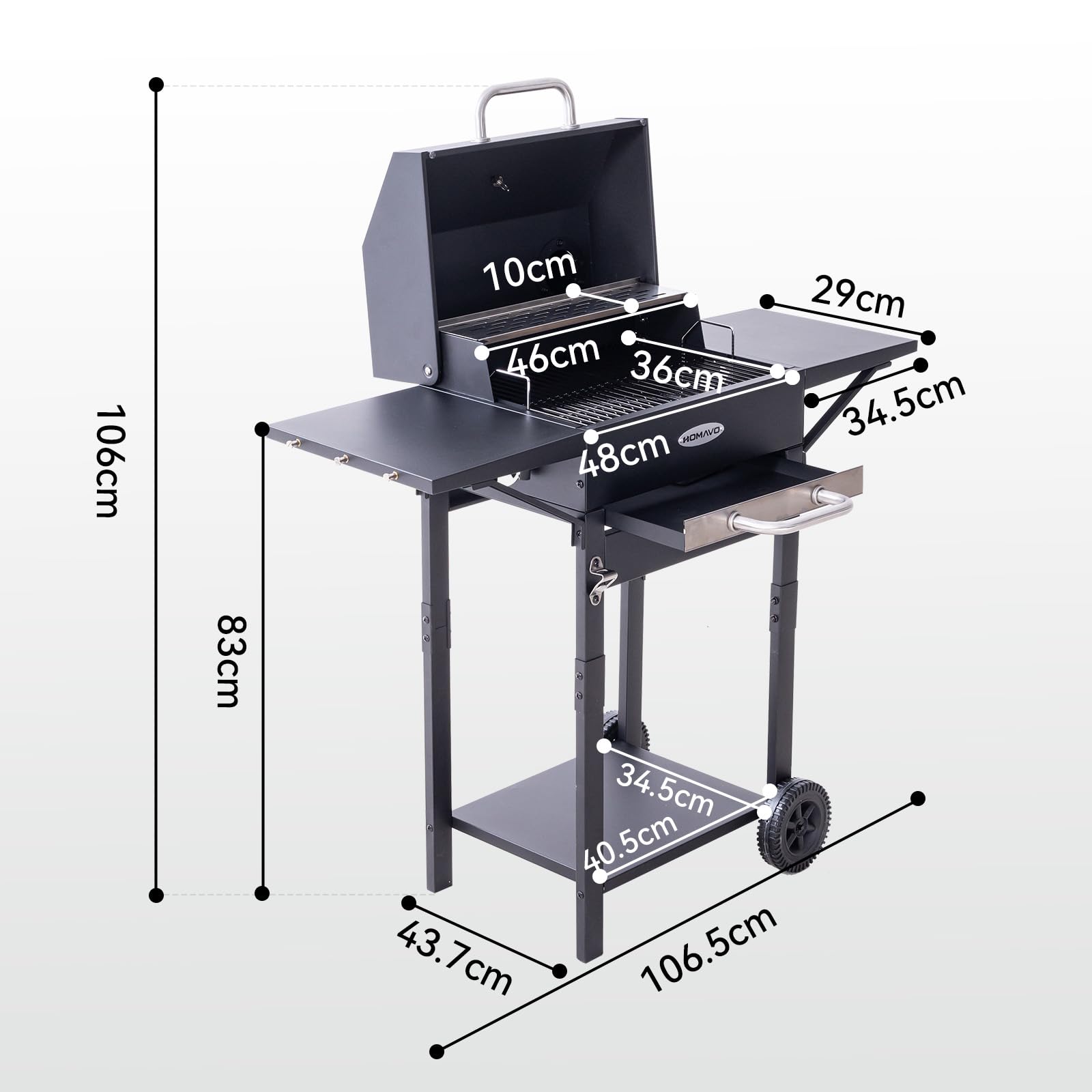 Barbecue a carbone con coperchio e copertura, Grill 2 in 1 compatto per balcone, Termometro integrato, Griglia mantenimento, Protezione esterno e facile da riporre
