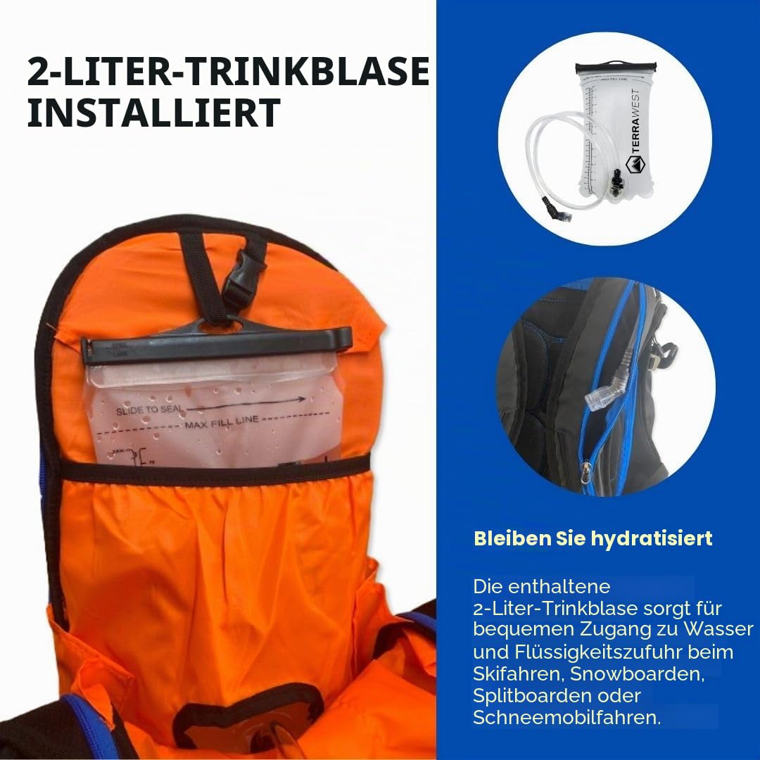 Core Lawinen-Set, Ski-Rucksack inklusive Recco & abnehmbarem Rückenprotektor, Trinkblase, Core Plus Schaufel, Core 240 cm Schnellverschluss-Sonde, Backcountry Skifahren, Snowboarden