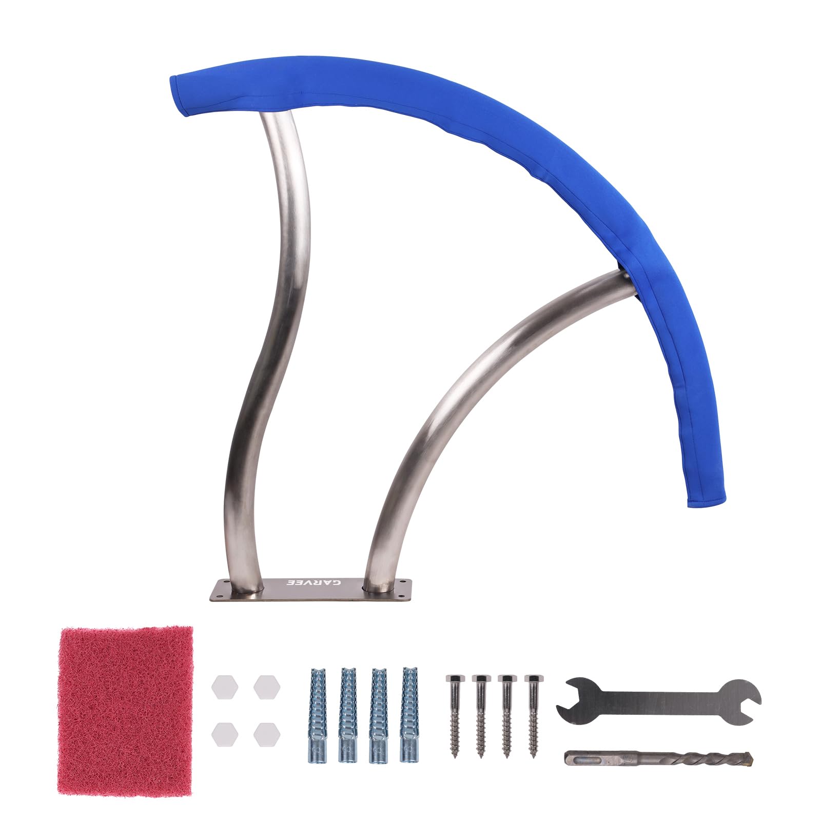 Garvee Pasamanos De Piscina De Acero Inoxidable, Par De 2, Plata | Con recubrimiento de agarre azul y montaje empotrado, para piscinas enterradas y spa, cada pasamanos mide 76 x 76 cm