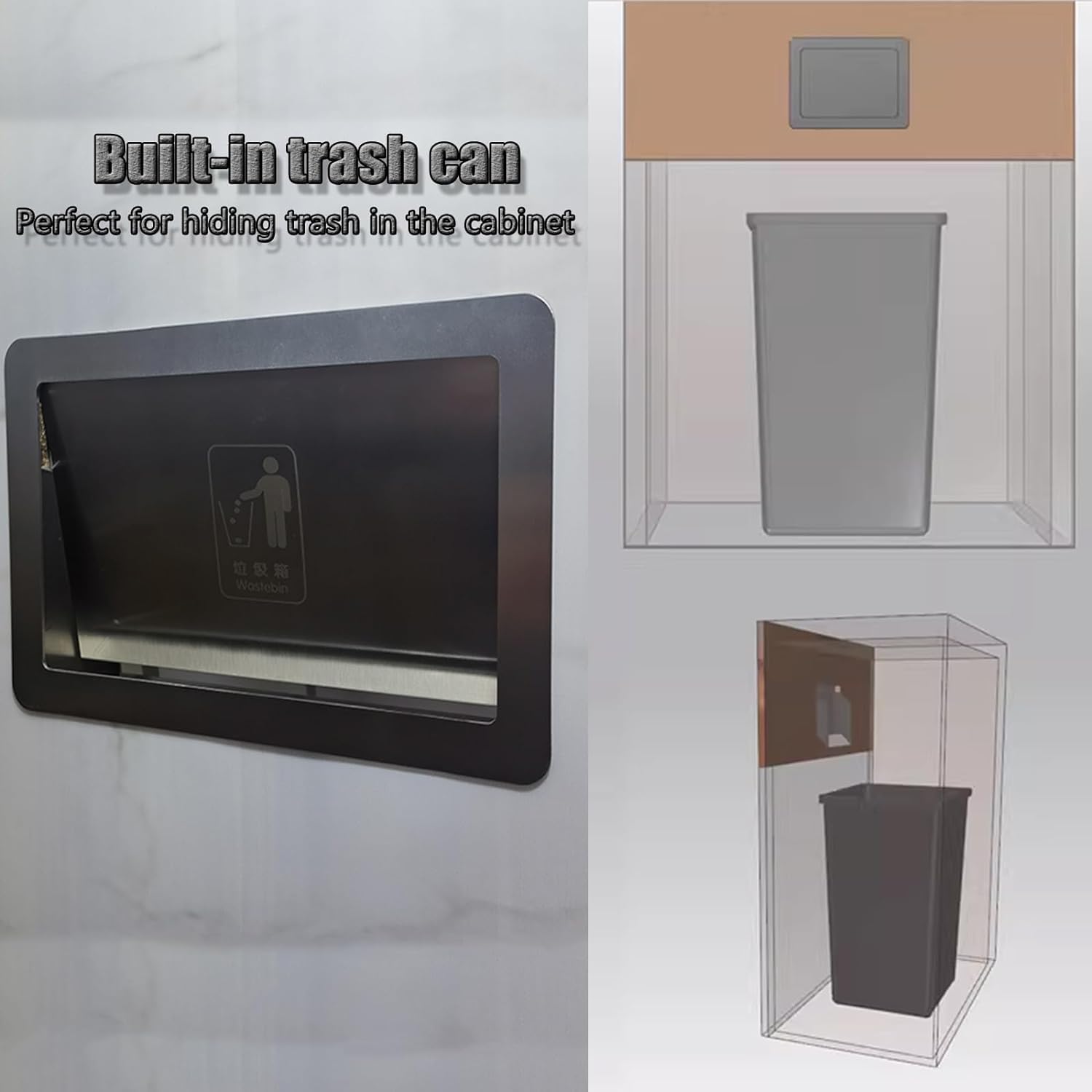 Tapa cuadrada para cubo de basura, cubierta de cubo de basura con apertura lateral incorporada, gabinetes de cocina, cubo de basura de 180 grados con tapa abatible para cocina, puerta de gab