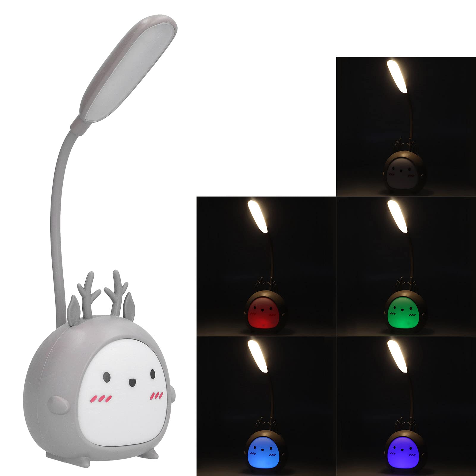 KIMISS Lámpara de Escritorio LED de Animales de Dibujos Animados con Portalápices - Luz Nocturna Recargable USB para - Diseño de Alce que Cuida los Ojos - Compañero de Estudio y
