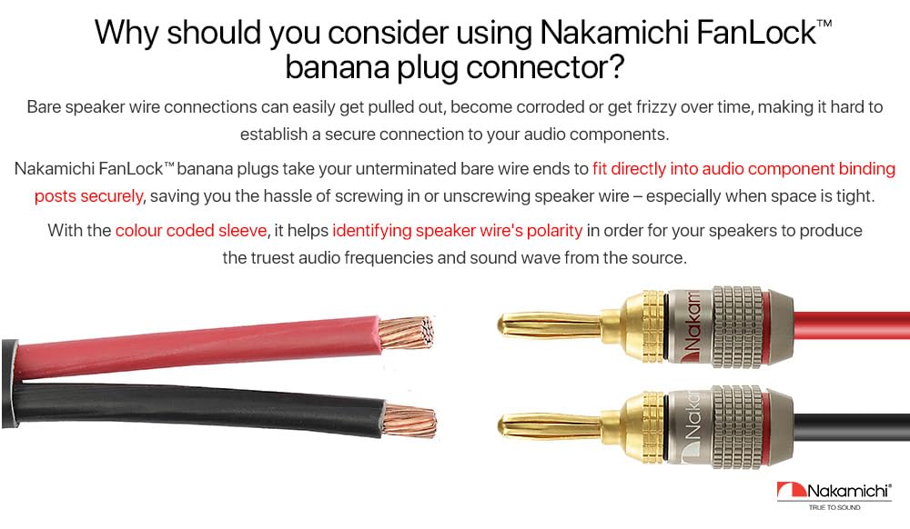 Nakamichi FanLock Банановый разъем с 24-каратным золотым покрытием 10 AWG 18 AWG размер 4 мм для динамиков Hi-Fi-усилитель стерео домашний кинотеатр аудиокабель быстроразъемные соединители 12 штук 6 пар
