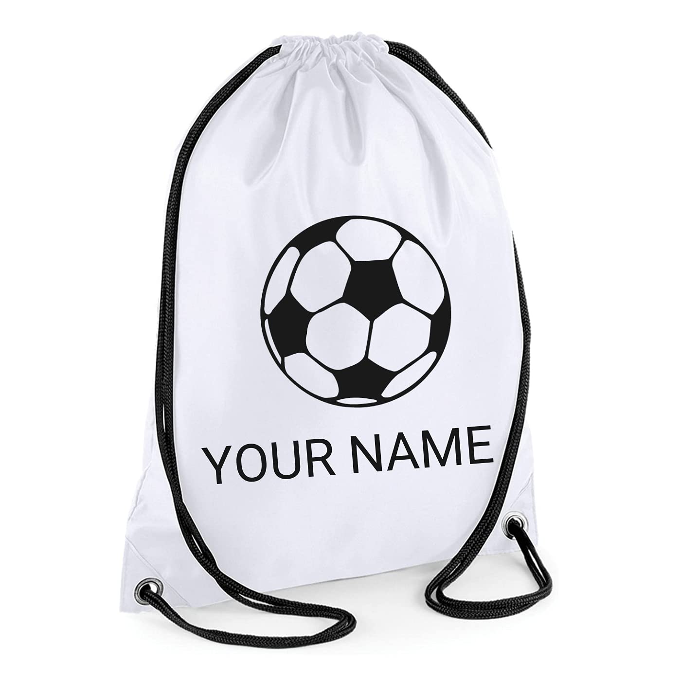 Personalised Drawstring Bag Any Name for School PE Kids Adults Unisex Travel, Gym with Six Different Design (6 Colours) (Butterfly, White)