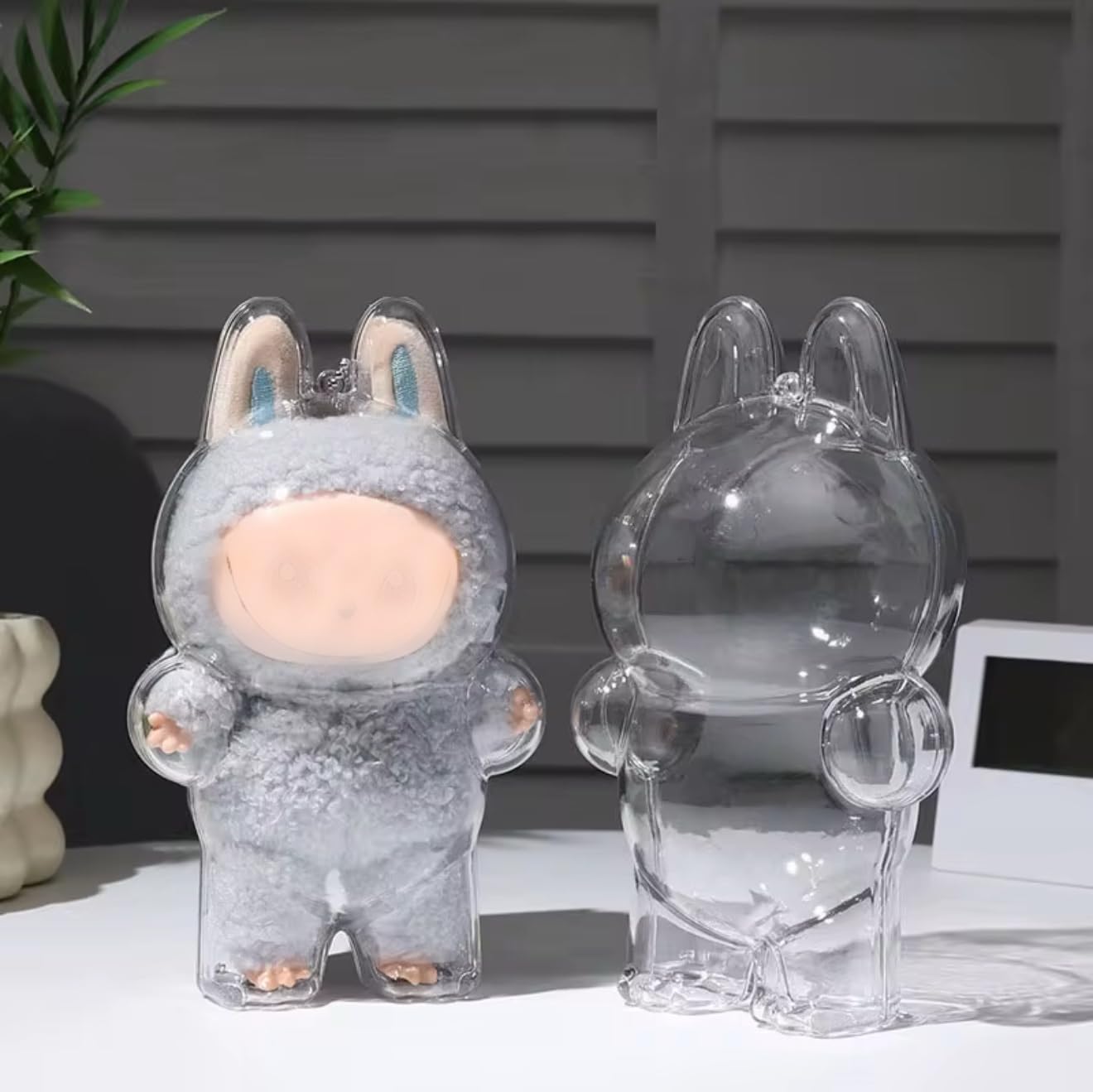 Protective Clear Case for LABUBU Clear Display Case with Keychain (Doll Excluded, 1PCS Standing)