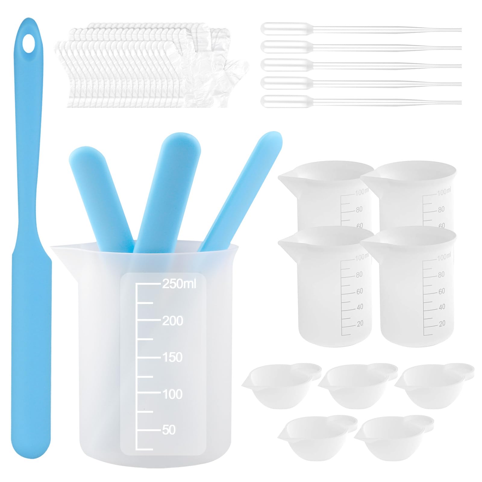 Resin Mixing Cups,Reusable 250ml and 100ml Measure Cup,Epoxy Mixing Cup,Silicone Stir Sticks,Pipettes,Dispenser Cups,Molds,Finger Cots for Epoxy Resin Mixing,Jewelry Molds Making