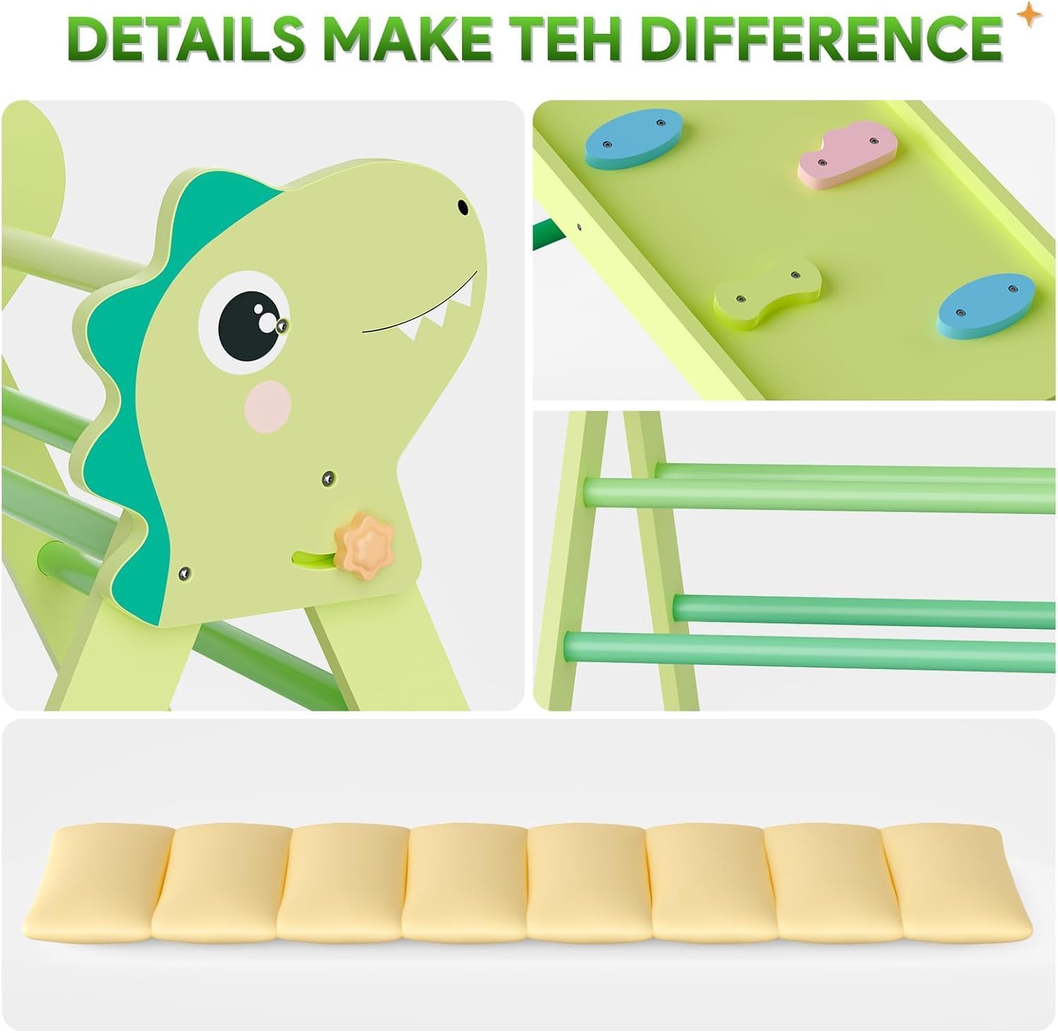 LOVIVO Kletterdreieck Indoor Set 9-in-1 inklusive Klettergerüst Indoor, Kletterbogen & Kissen | Klappbares Holz Klettergerät, Montessori Kletterset für Kleinkinder 1-3 Jahre, Krippe & Zuhause