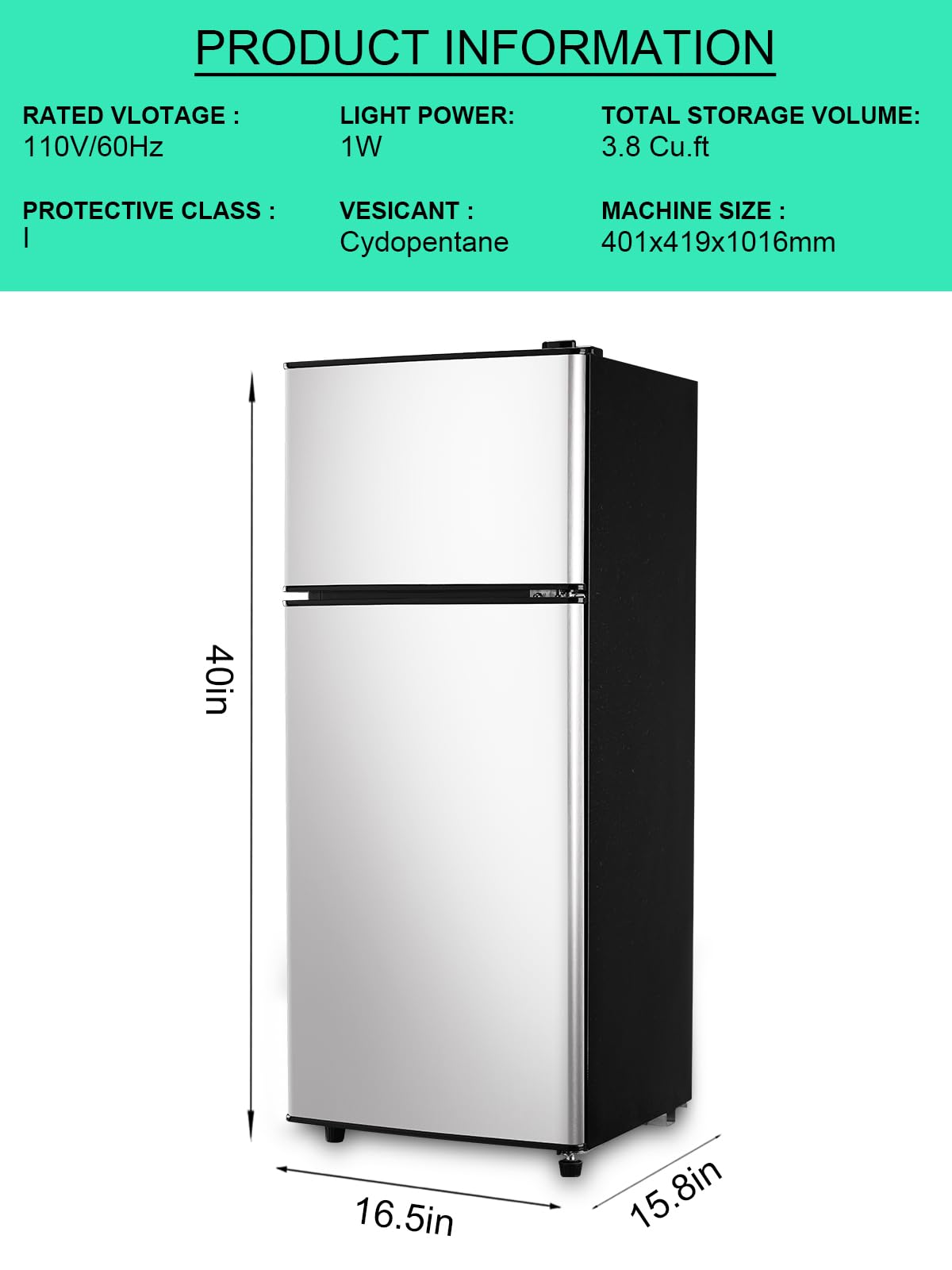 Krib Bling 3.8 Cu.Ft Refrigerator With Freezer, 2 Doors Fridge With Adjustable Thermostat Control, Refrigerator For Kitchen, Dorm, Apartment, Garage, Office, Silver on Fridge.com - View 3