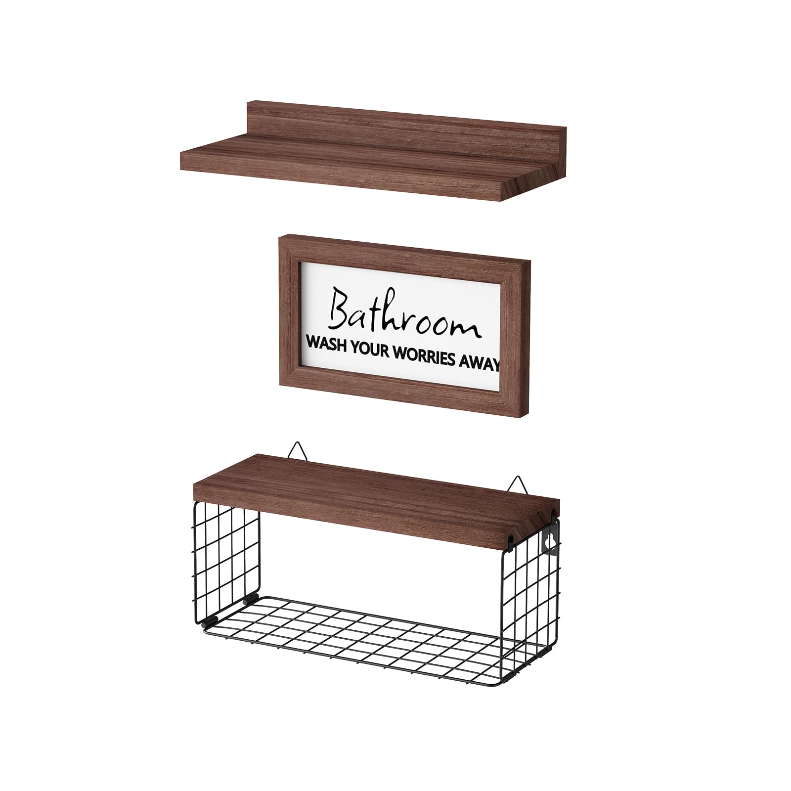 Yumyolk Baldas Pared Madera, Estantes de Pared, Estantes Flotantes con Portarrollos para Papel Higiénico, Baldas de Madera Pared para Cocina Habitacion Baño Libros Salon, 40 cm Marrón