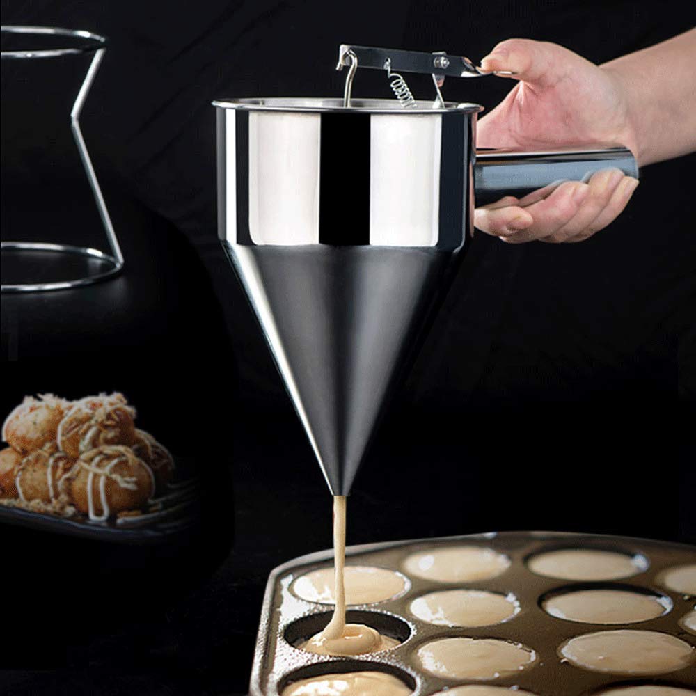 WINAKUI Pancake Batter Dispenser, Stainless Steel Funnel Cake Desserts Maker Pancake Maker, Stirring Batter Separator Funnels for Takoyaki and Baking