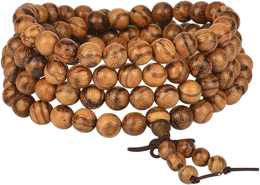 Mala Beads Bracelet 108 8mm Prayer Meditation Sandalwood Elastic…, 8 mm, Wood, circular