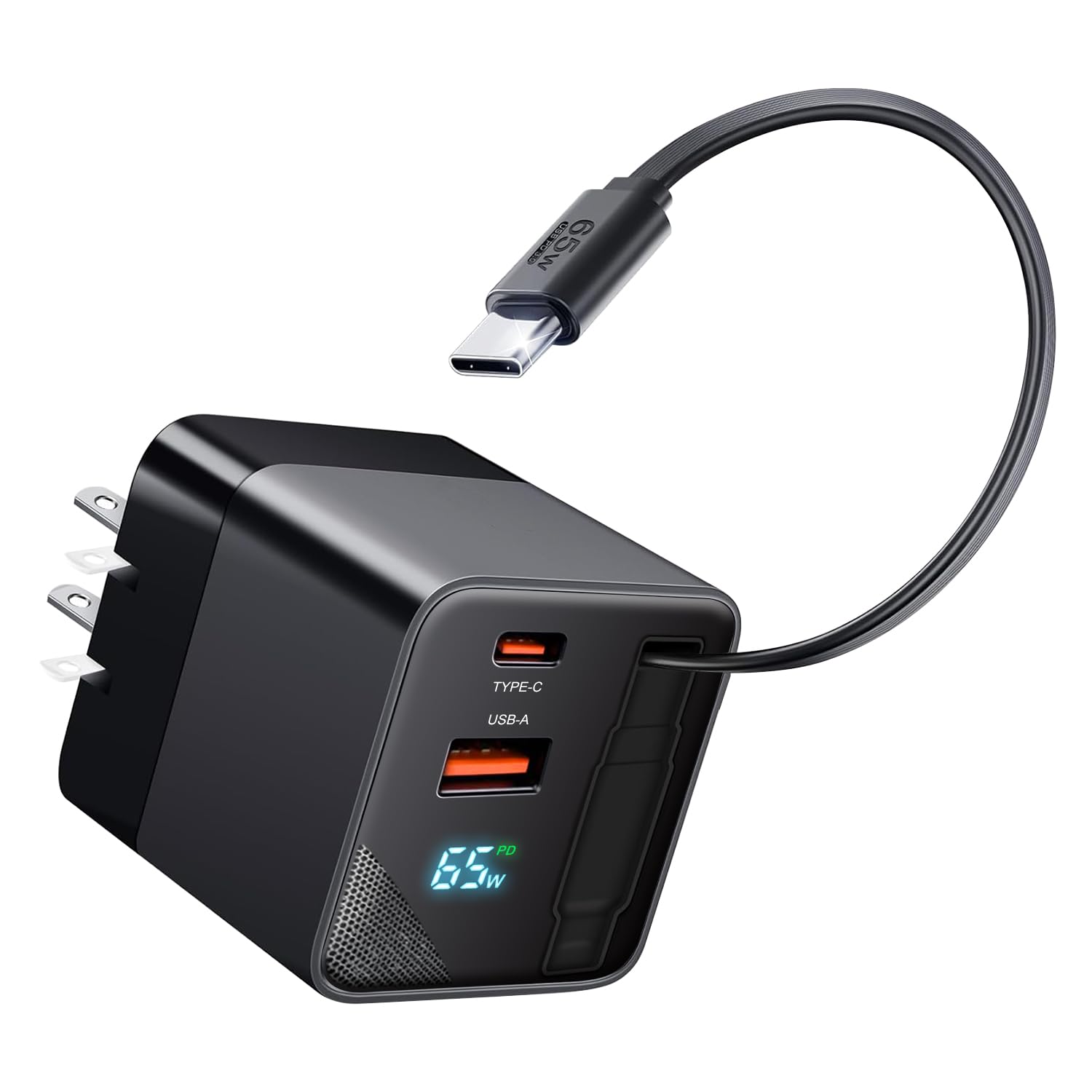 Type-C 65W PD充電器 自動巻き取り式 3台同時充電 2USB-C&1USB-A