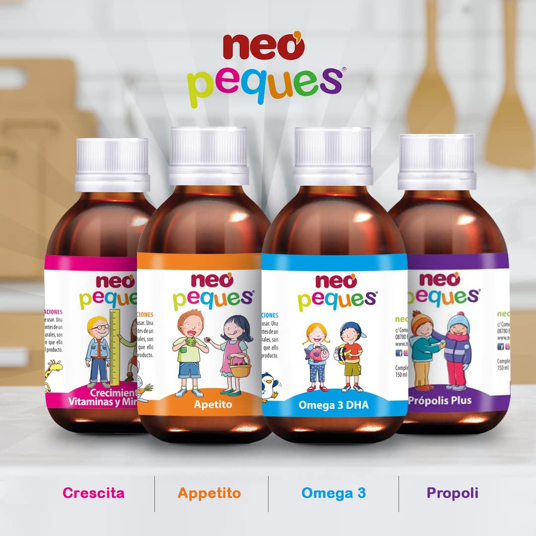 NEO PEQUES | Sciroppo per Bambini Appetito | 150 ml | Stimola l’appetito e Riduce la Sensazione di Stanchezza | A base di Estratti Vegetali e Oligoelementi | Gusto Lampone