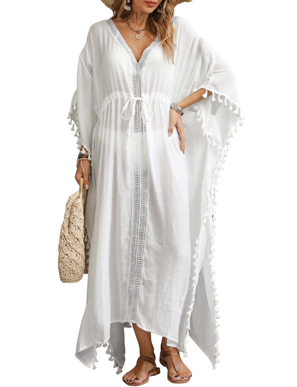 Bsubseach Maxi Vestido para Mujer con Estampado Turco Kaftan Beachwear Bikini Cover Up