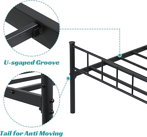 Miniatura 3 de Dkelincs Base de cama tamaño Queen con cabecero y tabla de pie, marco de cama de plataforma de metal de acero resistente, almacenamiento reservado,