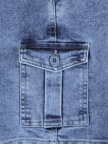 Image of KiddoPanti Boys Knee Length Cargo Denim Shorts with Flap Pockets & Button Closure Casual Wear
