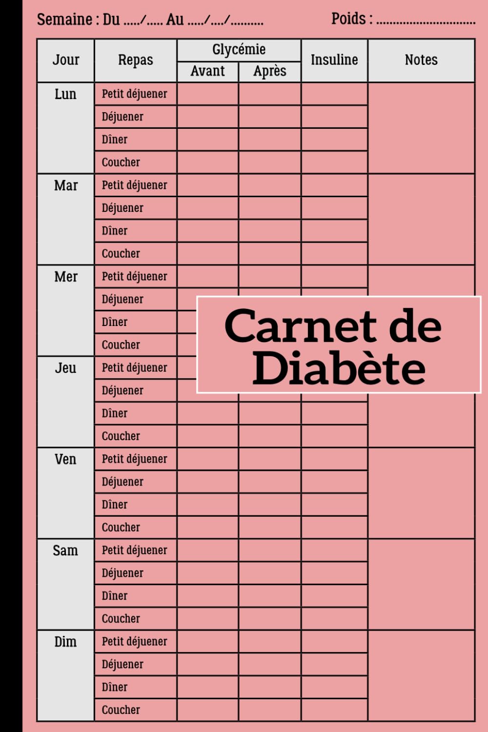 Carnet de Diabète: Pratique pour suivi de glycémie et insuline sur 2 ...