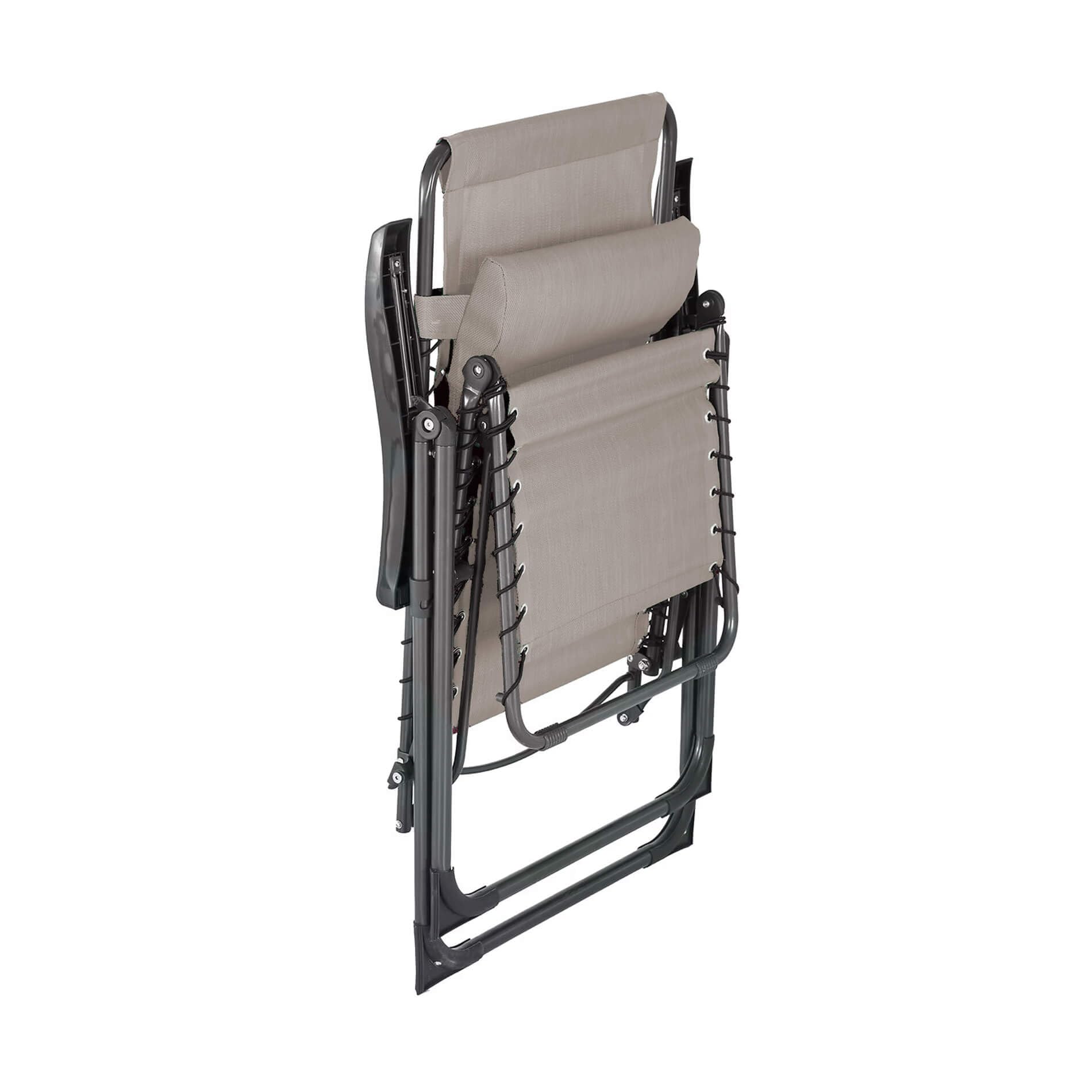 Rebecca Mobili Sdraio Gravità Zero, Chaise Longue Salvaspazio, Beige Grigio Scuro, Acciaio Poliestere, per Giardino Balcone - Misure HxLxP: 113 x 66 x 104 cm - Art. RE7151