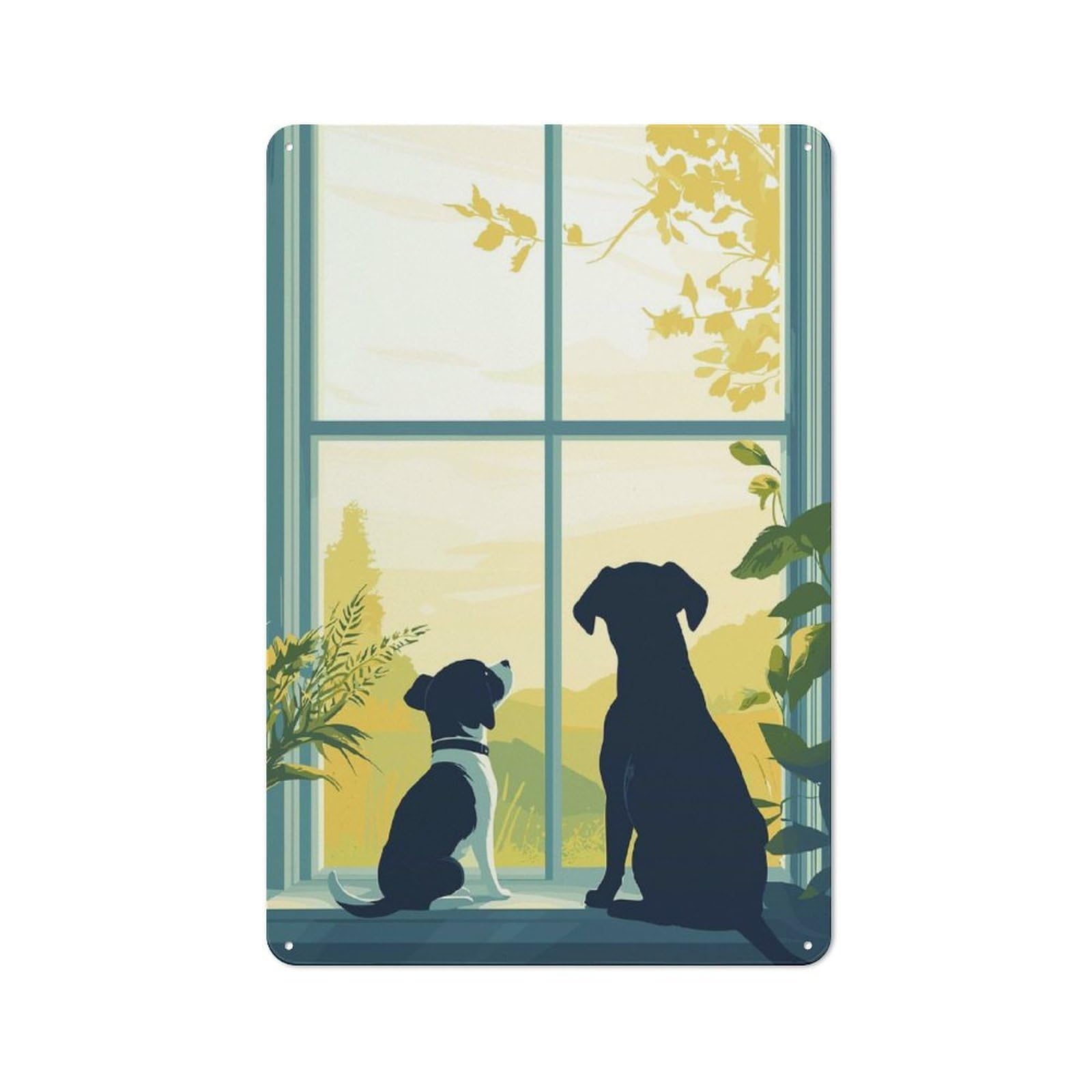 Junmoney Dogs By The Window Metal Sign 30X20cm With For Pub Or Café, Retro Decor, For Vintage Wall Decor Fans, For Garage And Workshop Walls
