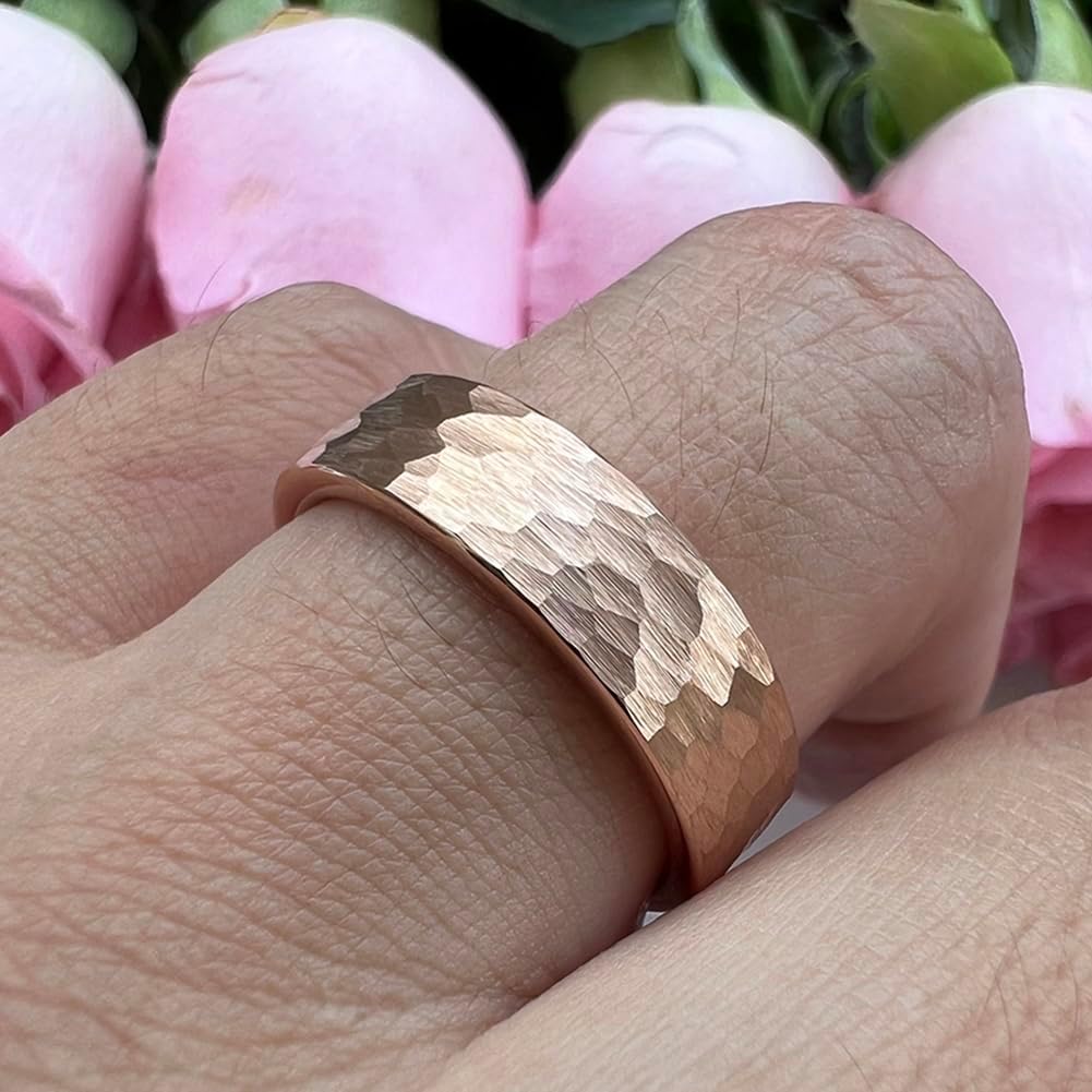 TUTISS 6mm 8mm Silver/Black/Gunmetal/Gold/Rose Gold Hammered Tungsten Rings for Men Women Couple Fashion Jewelry Engagement Wedding Bands Matte Finish Comfort Fit