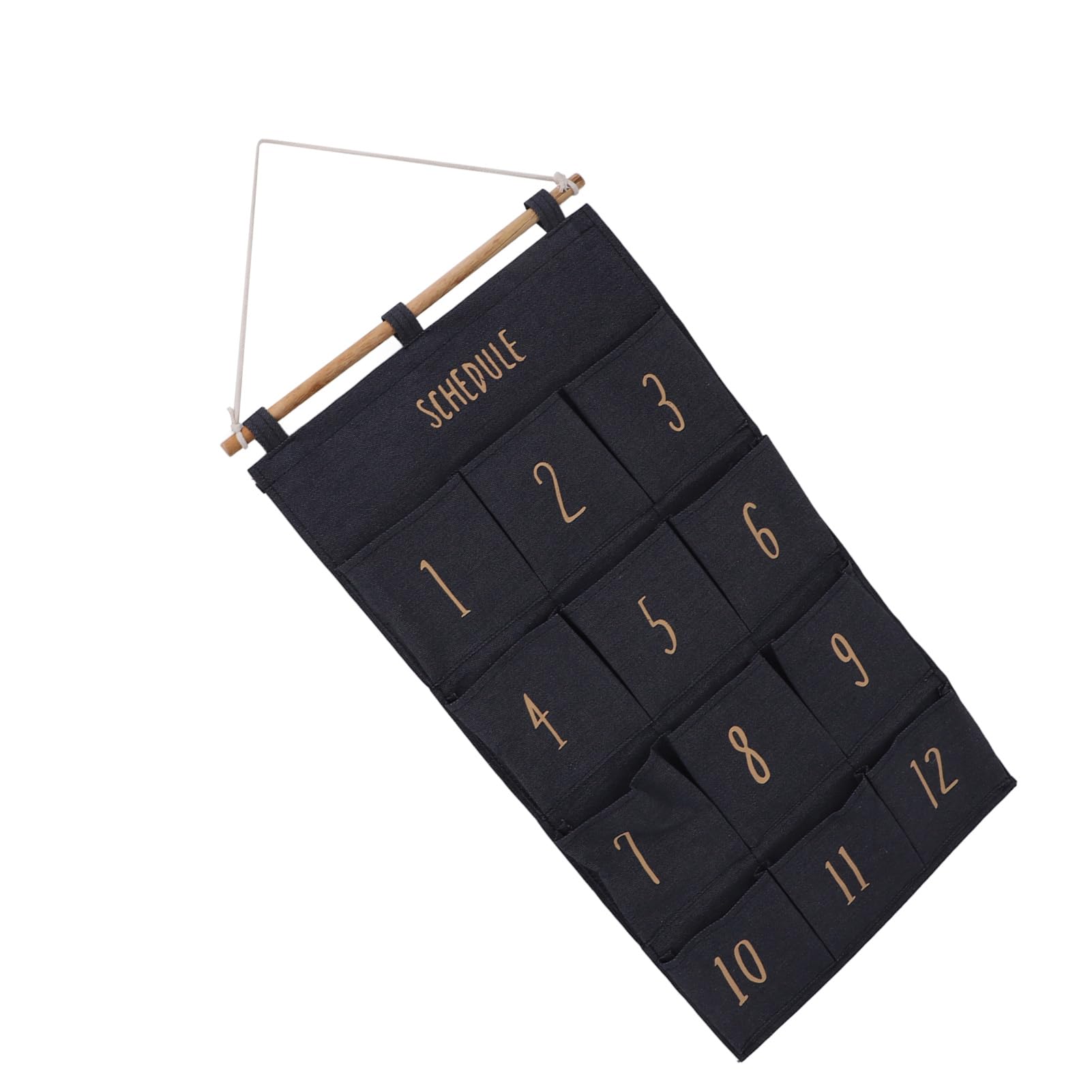 SIXRUN Organizer da Appendere a 12 Tasche, Borsa Portaoggetti da Appendere Alla Parete in Tela con Legno Massello, Organizer Tascabile in Tessuto 37 X 73 Cm per Porta di Camera da Letto, Parete per
