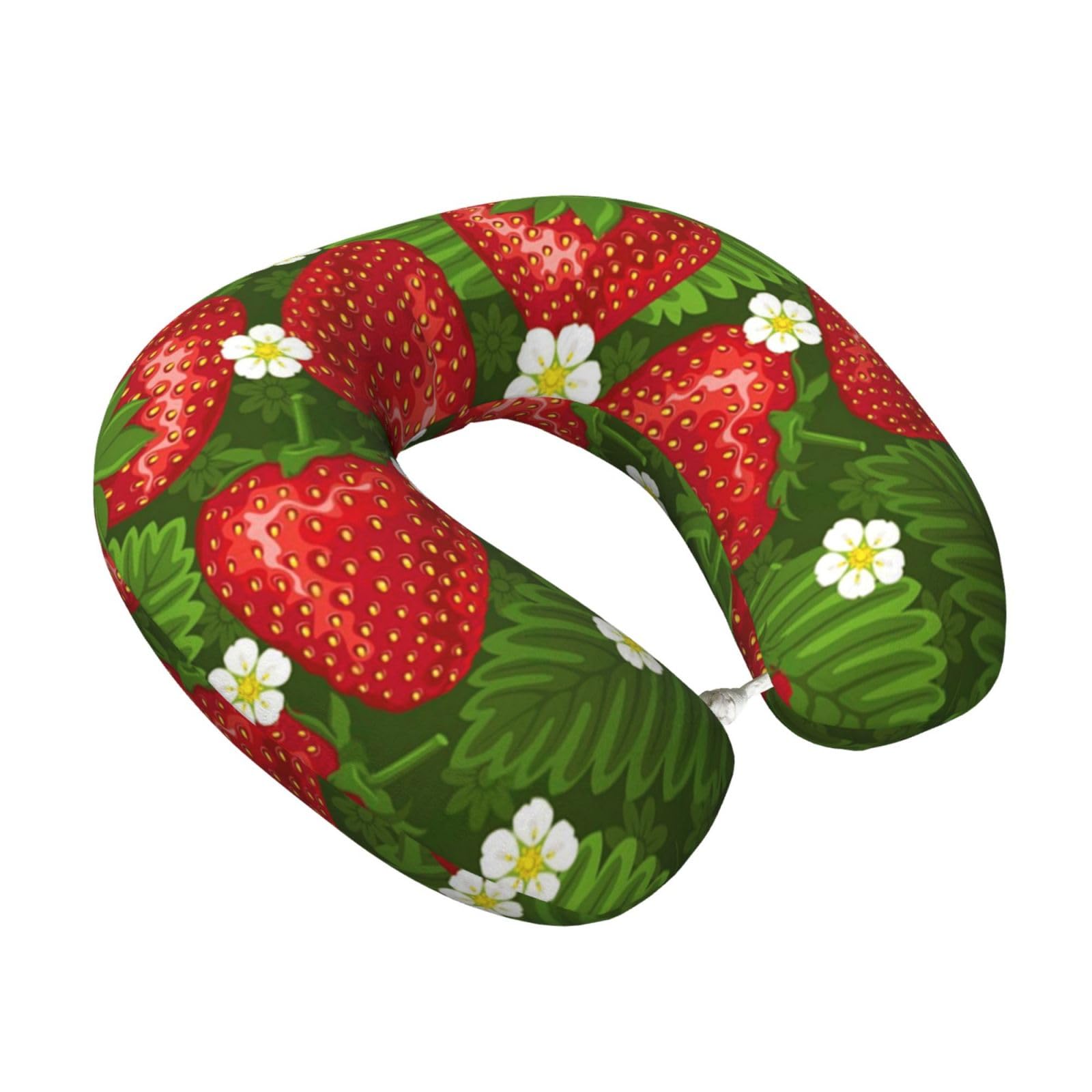 LKYMOH Strawberry And Flower, Travel Neck Pillow U-Shaped Memory Neck Support Soft Comfortable With Washable Cover For Airplane Car Traveling and Office