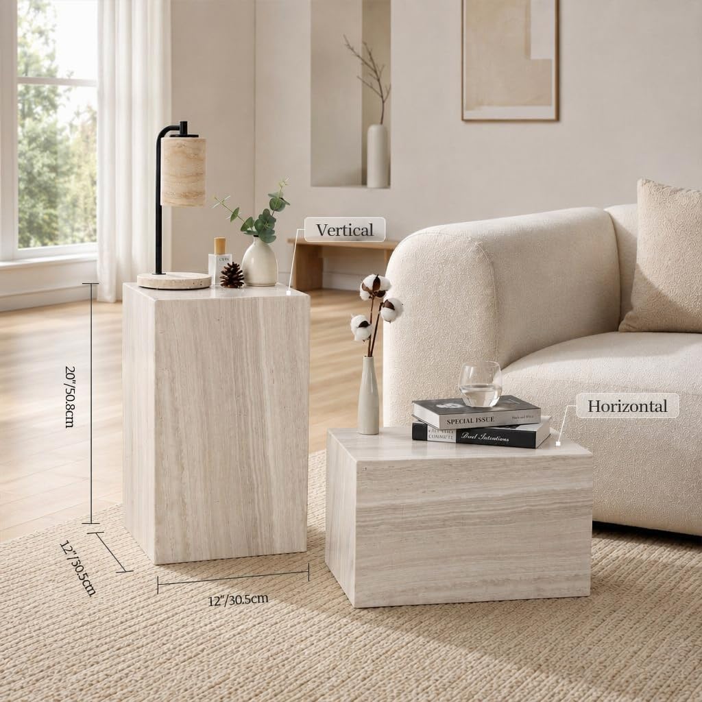 Koville Natural Marble Side Table, 20" Square End Tables for Living Room, Bedroom, Sofa, Modern Beside Table, Small Coffee Table Nightstand Luxury Minimalist Home Office Decor image 2