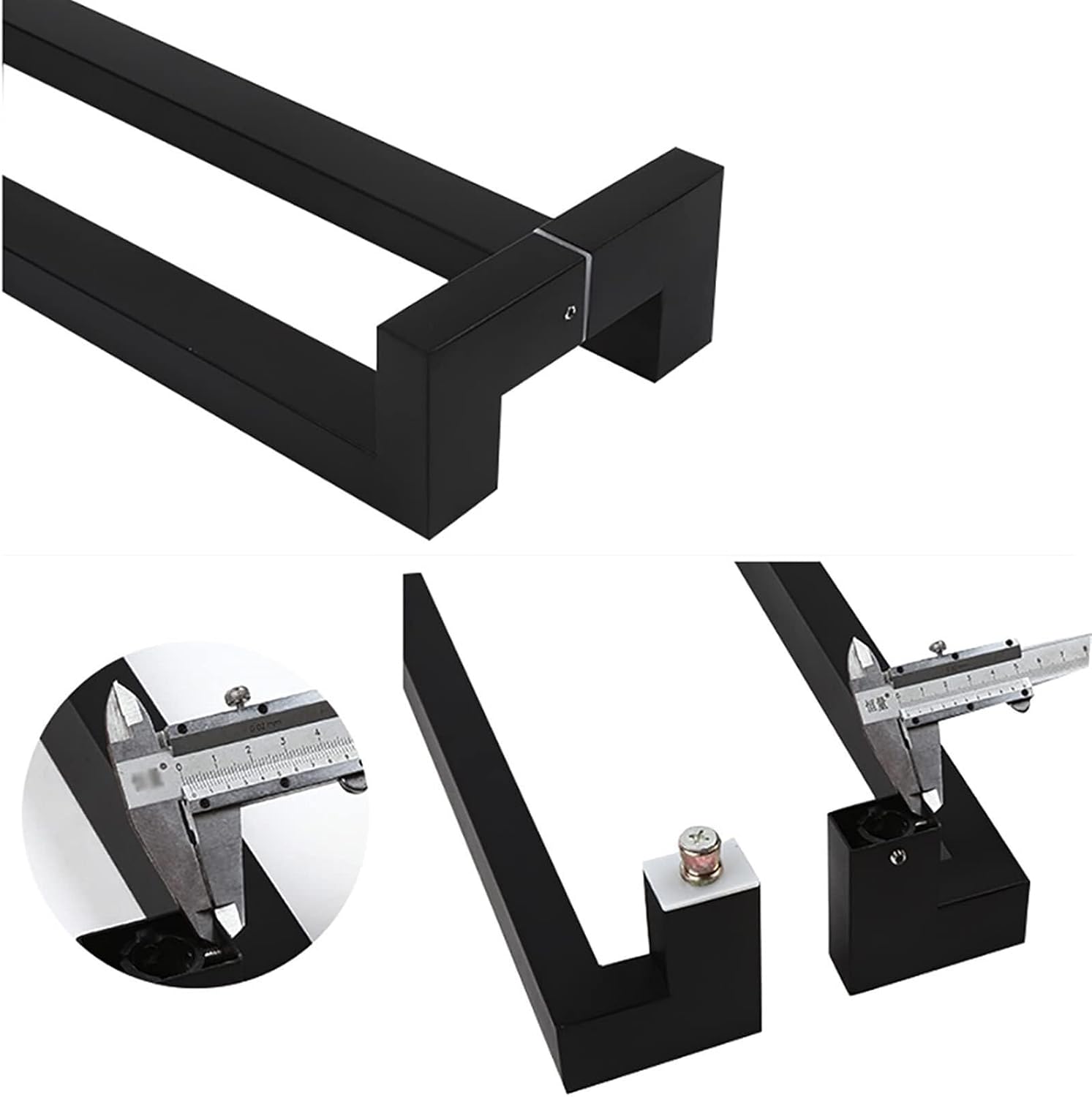 Gate Hardware Stainless Steel Square Tube Glass Door Handle Frame Door Sliding Door Handle-Easy to Install,Silver/Black,Length 80/120cm (Color : Blackr, Size : 800x775mm)