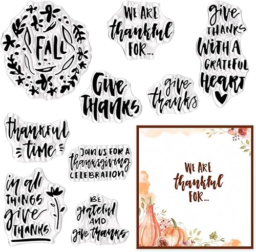 Palabras de Acción de Gracias, sellos transparentes para hacer tarjetas y diario, sellos de goma con letras de agradecimiento, palabras de