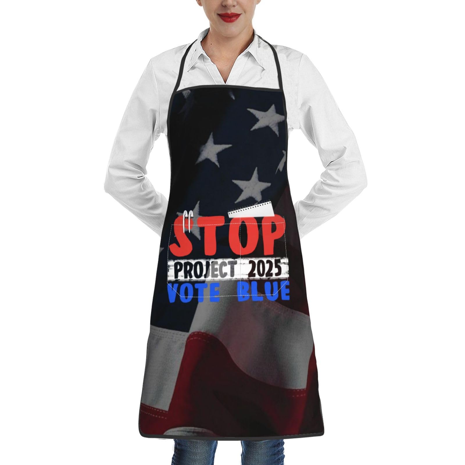 nopicsn Vote Blue Stop Project 2025 Apron for cooking with Pockets Women Men Kitchen Chef Funny Aprons