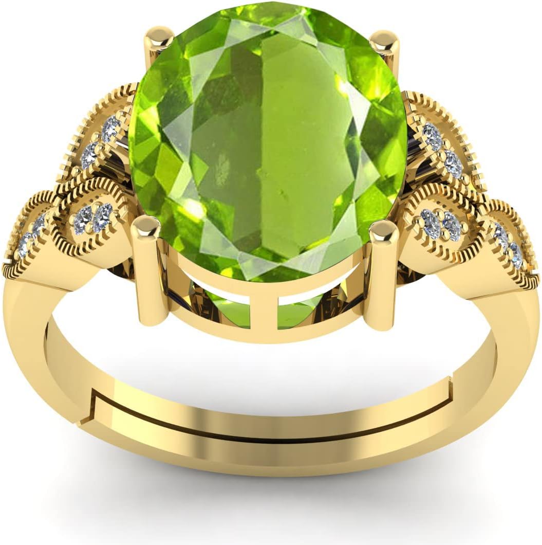 8.25 Ratti / 7.50 Ct Green Peridot Stone Gold Ring For Women's Lab Certificate