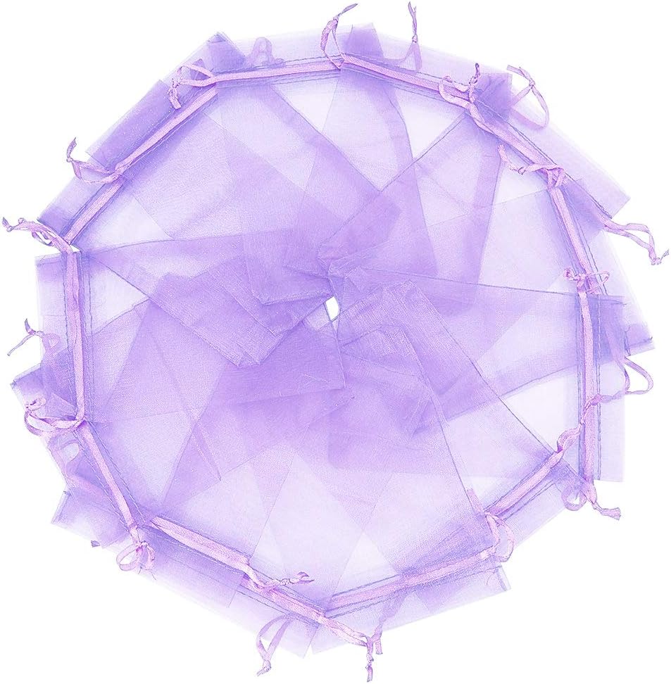 Wudygirl 100pcs 3.9 by 4.7 inches Organza Bags Drawstring Wedding Party Favor Jewelry Perfume Storage Sachets Soaps Marbles Coins Buttons Favor Bags(Lilac 3.9x4.7)