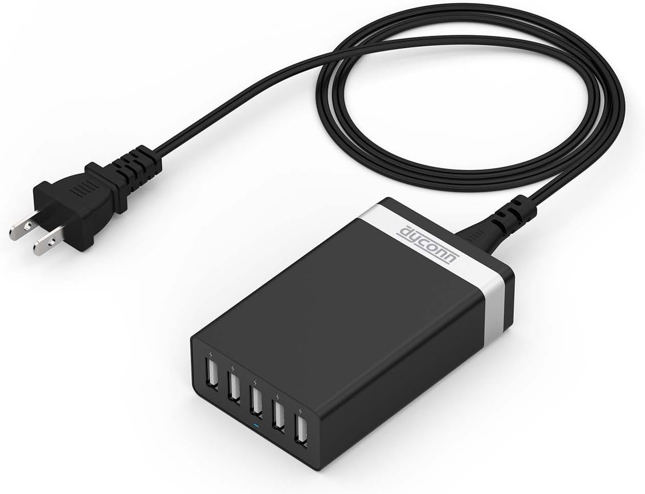 Dyconn 50W 5 Port Speedy Desktop USB Charger with Smart ID Charging for Smartphones - Retail Packaging - Black