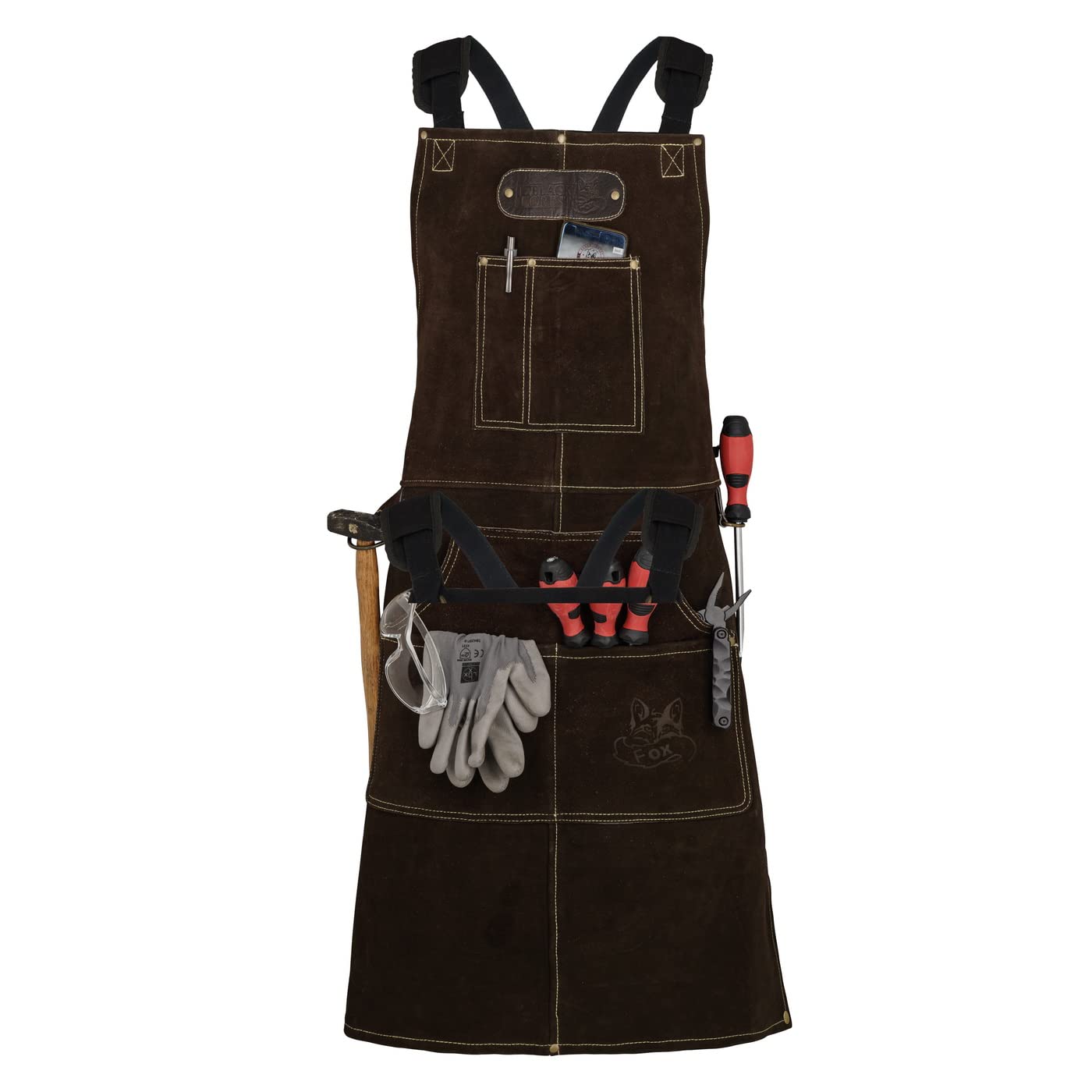 ROUGH Arbeitsschürze Lederschürze aus Büffel Wild Leder Schürze, Rauleder, Grillschürze, Gastronomie, Barista, Kochschürze | 61x94 cm | Variabel von M - XXL in 3 Farben