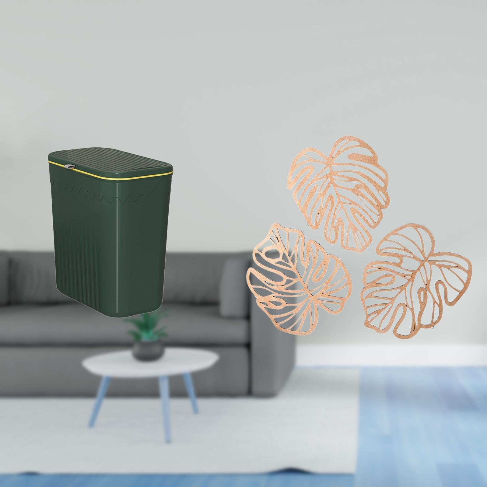 Enakshi®Space Saving Kitchen Trash Can with Palm Leaf Wooden Wall Art Holder for Toilet Craft Room and Tropical Bathroom TV Background Décor-image-44