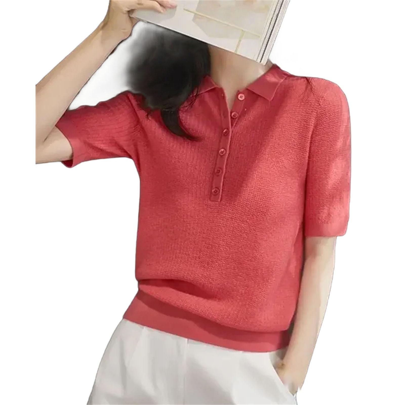 Polo da donna gialla con bottoni, tinta unita, a maniche corte, traspirante, per affari