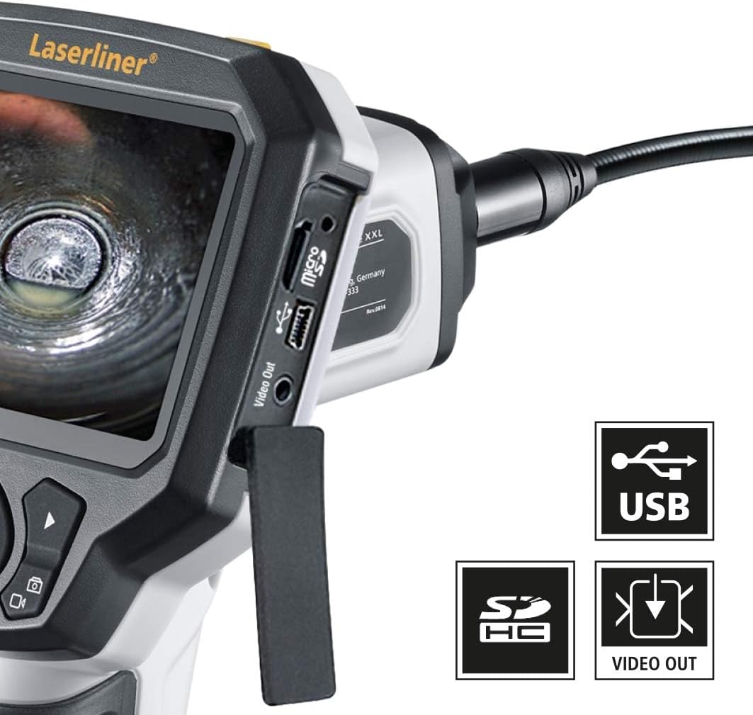 Laserliner VideoScope XXL ports for USB, SD card, and video out