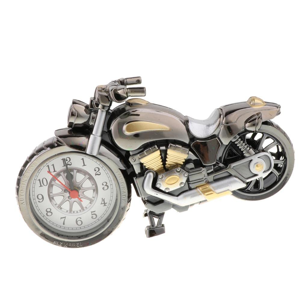 JAZZY PEARLS® Retro Motorcycle Clock Sculpture Motorbike Model Art Craft Decor Silver B Realistic Painted People for Diecast Dioramas, Miniature Action Character Set|1 Piece Motorbike Clock Model-image-10