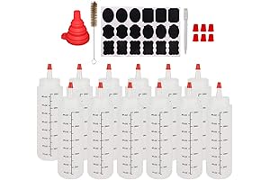 12 Pack 8-Ounce Plastic Paint Mixing Bottles with Measurement And Red Caps...